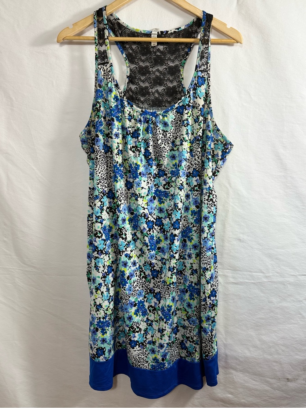 George Blue & Black Floral Lace-Back Chemise
